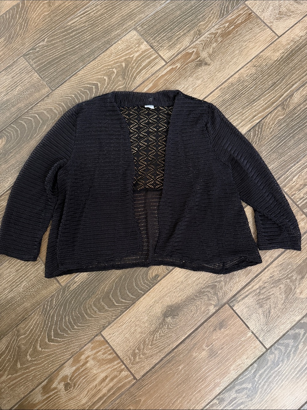 Michele Lynn Black Open Crochet Knit Cardigan - Large